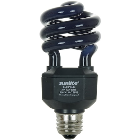 Sunlite Sunlite SL20W Black Light Spiral CFL Light Bulb, Medium Base, Black Light Blue, PK12 05439-SU